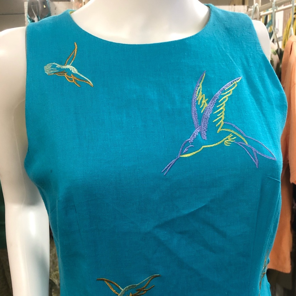 70s Deadstock Linen Hummingbird Dress